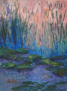 Julie Poulin - Evening Sun Over Water Lilies and Grasses - 12 x 9