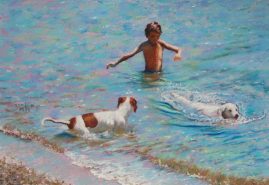 Reine Goodrow - Boy with Dogs - 9 x 13