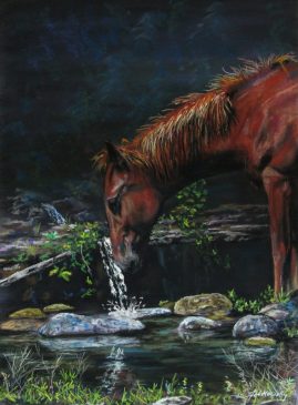 Robert Fitkowsky - By The Brook- Wild Horses 2 - 18 x 26